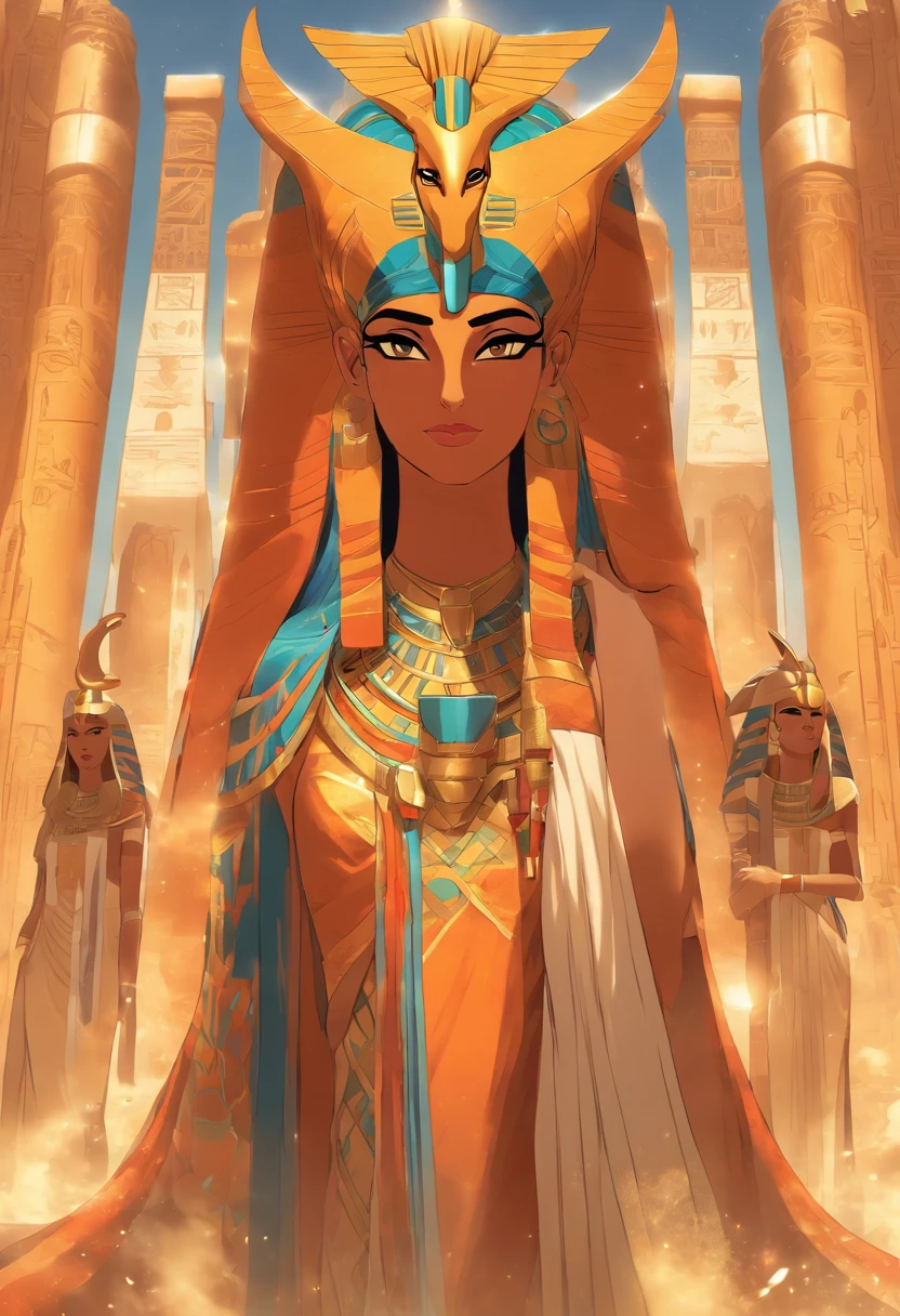 (((HATHOR))) best quality, ultra-high resolution, 4K detailed CG, master piece, woman, Goddess of heaven, Egyptian clothing, EGYPTIAN mythology, desert, horn, aesthetics, ((full body)), standing, Beautiful image, centered