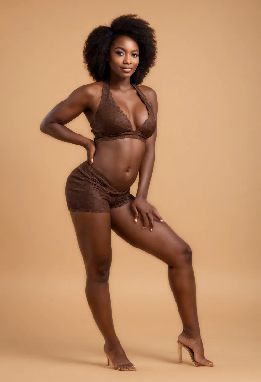 ((Pele africana escura, very deep ebony skin)), ((Its beauty is undeniable)), ((cara excitada bonito)), ((olhos perfeitos hiper detalhados,)), ((Pose fofa)), ((Exit language)), ((sedutor )), sexy, (( Camisa de malha apertada com furos *some visible breasts*), shorts quadras sexy)), ((Cabelo longo africano cacheado afro rabo de cavalo,)), (( pele)), ((standing up, Vista frontal)), ((Touch your own legs in a sexy pose)), ((ao ar livre, public city)), Sharp-focused CGI, photoreallistic, High detail, Realista, master part, Absurdo, best quality, HDR, alta qualidade, high-definition, extremamente detalhado, Papel de parede 8K, detalhes intrincados, 8k UHD, Full-HD, (foto realista:1.2), contraste, intense illumination, Kinematic lighting, natural lighting, luz dura, Uplighting, global ilumination, occlusion of the environment