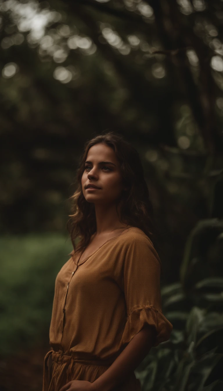 a girl in a jungle, Photo realistic, Day 15 of drifting, beautiful detailed eyes and lips, full body wide shot, she looks up at the sky, depressed expression, dirty body, sink down to the ground, draped in rags, dark and gloomy background, HDR, distressed texture, vivid colors, soft lighting, nsfw,