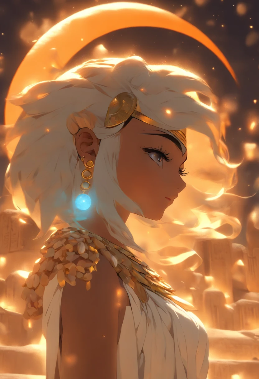 (((NUT))) best quality, ultra-high resolution, 4K detailed CG, master piece, woman, moon goddess, night, white clothes, Egyptian clothes, Egyptian mythology, desert, aesthetics, ((full body)), Beautiful image, centered