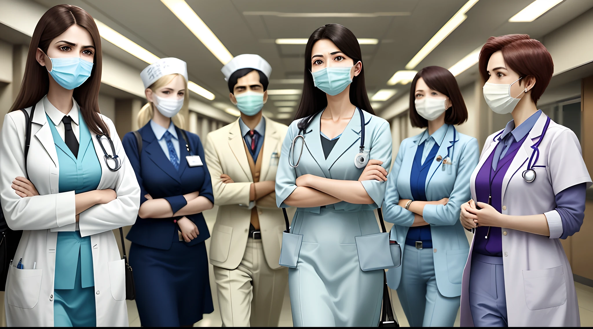 A group of doctors,Hospital lobby,Ugly expression,Codicia