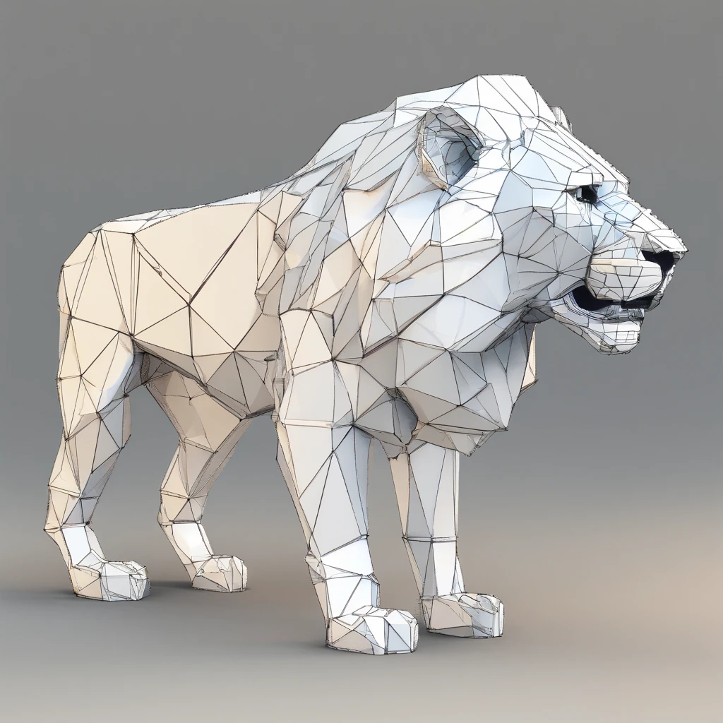 lion head, modelo 3d, low poly, blueprint