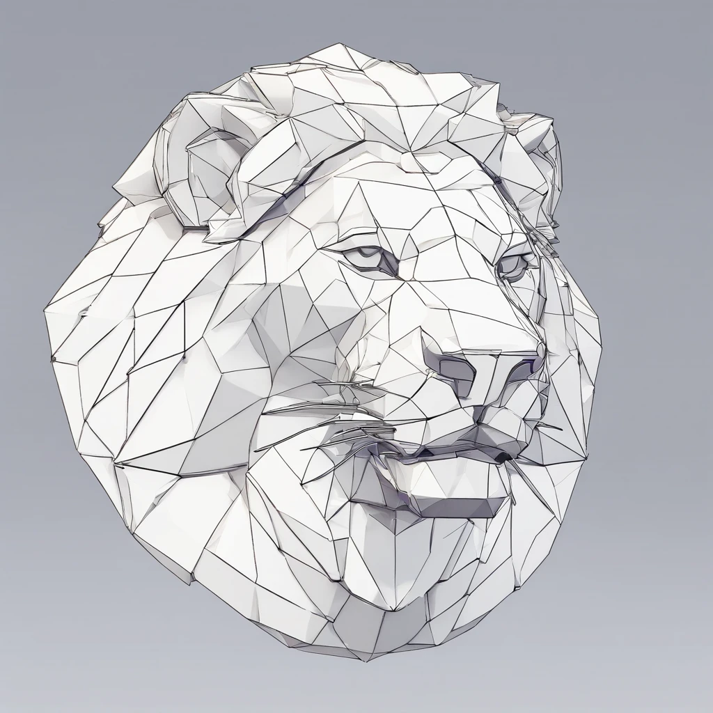 lion head, modelo 3d, low poly, blueprint