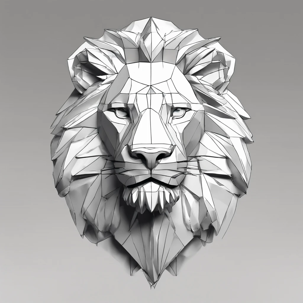 lion head, modelo 3d, low poly, blueprint