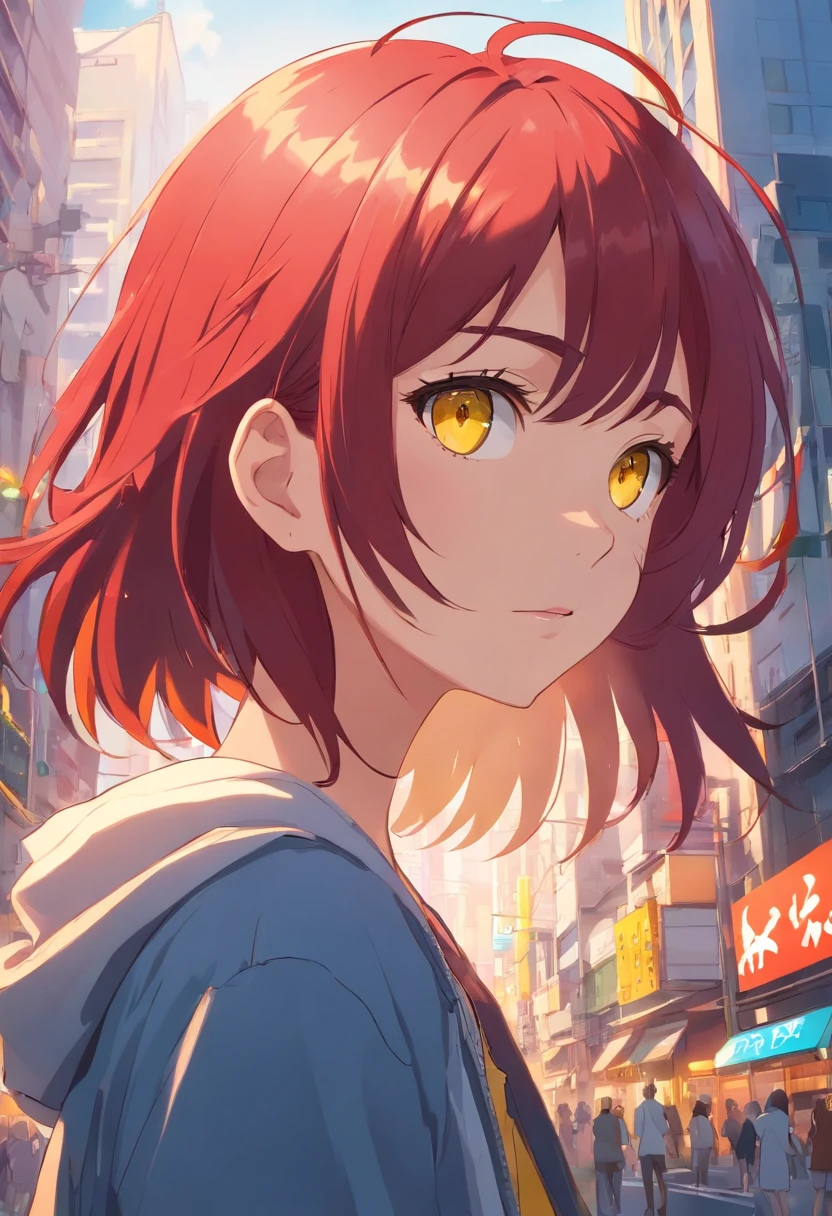 tall boy, red hair, yellow eyes,