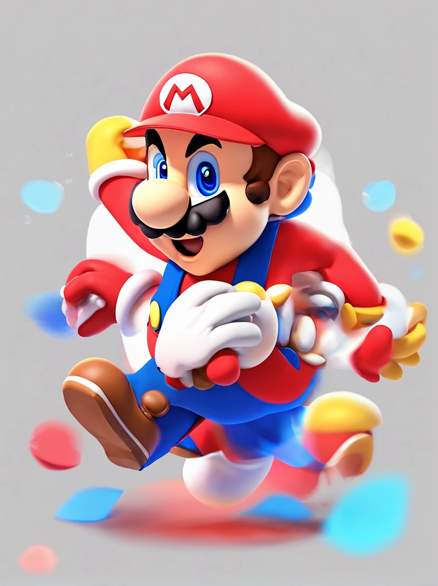 (Mario), Character Design, Nintendo Super Mario, (Blue eyes, Red hat, Red suit, Blue suspenders, White Gloves, )Super cute blind box style, Chibi, Full body, Exaggerated expressions and actions, clean back ground, Bright iridescent highlights, Studio Lighting, Atmospheric lighting, With exquisite texture, high detailing, High resolution, C4D, 。.3D, blender, 8K, Best Quality, Ultra high definition