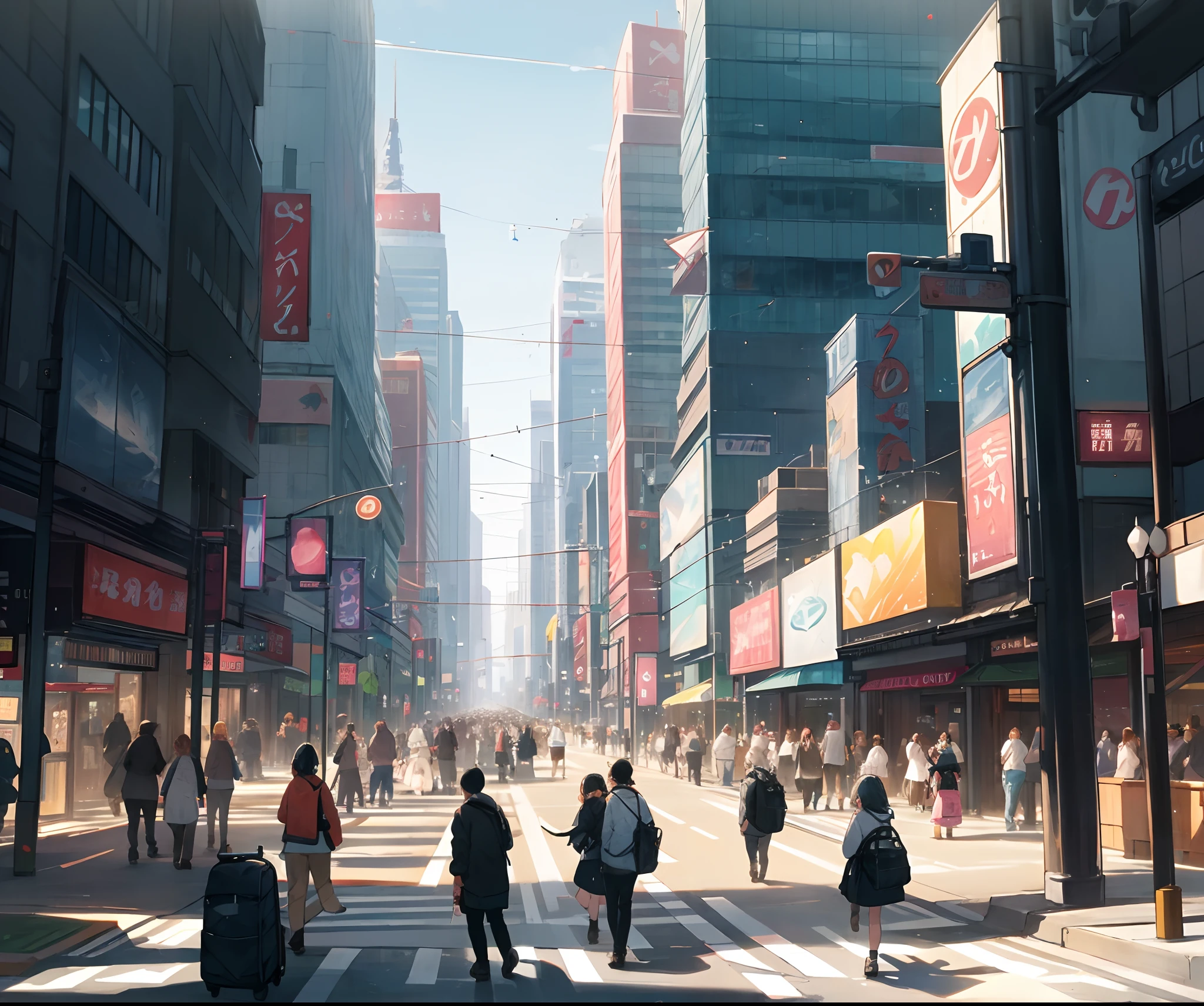 Busy city while people walking around diapered