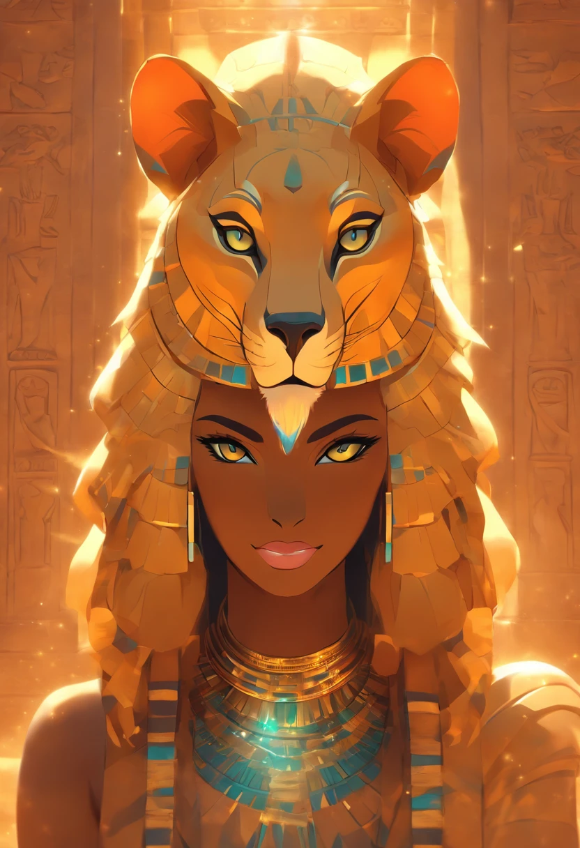 (((SEKHMET))) best quality, ultra-high resolution, 4K detailed CG, master piece, woman, Lioness Goddess, Pharaoh adornment, Egyptian clothing, Egyptian mythology, desert, aesthetics, ((lioness head)), standing , Beautiful image, centered