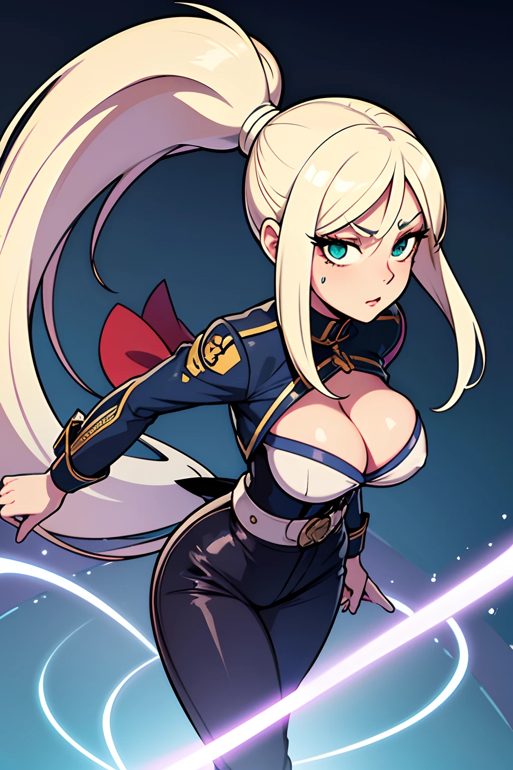 Elvira-1, Beautiful Gynoid,long platinum blonde hair,blue-green eyes,big bouncing breasts,[warning a Japanese jacket],[Japanese t-shirt],[Japanese pants],medium:illustrations,detailed face,ultra-detailed,bodydetails,[best quality:1.2],[highres,4k],vibrant colors,bokeh,soft lighting