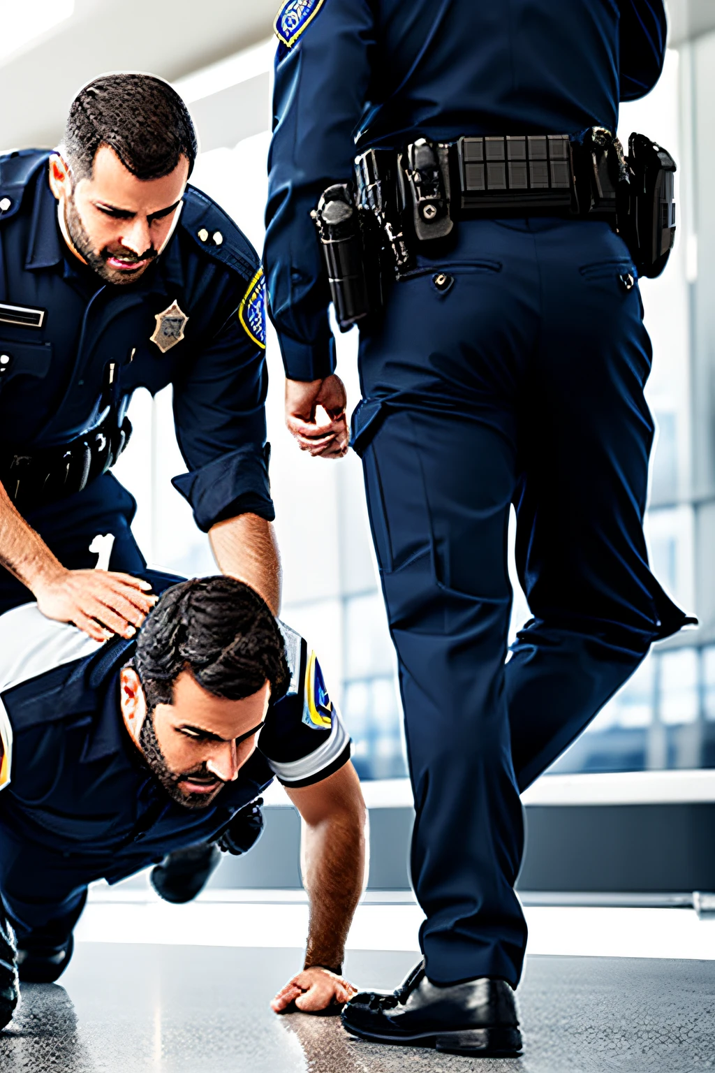 police arresting a man, at airport, clear, realistic
