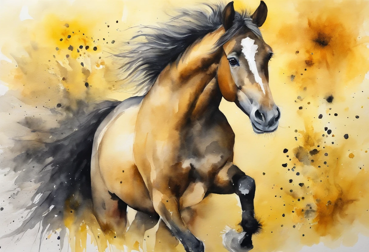 Horse, with bumblebee patterns, black and yellow, fuzzy, masterpiece, best quality