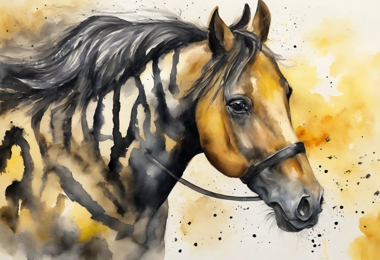 Horse, with bumblebee patterns, black and yellow, fuzzy, masterpiece, best quality