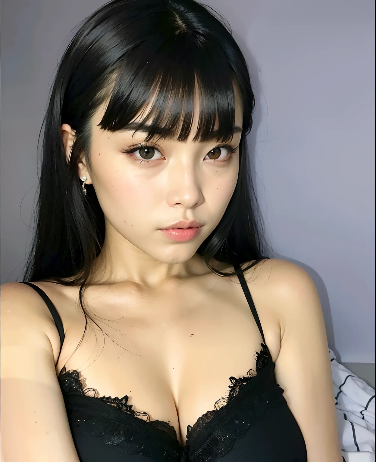 mulher arafa com cabelo preto e blusa branca, ela tem cabelo preto com franja, cruel korean goth girl, com franja completa,  Asian, messy bangs, com franja, penteado com corte hime branco, com cabelo curto, corte de cabelo preto hime, Ulzzang, cabelo com franja branca, franja fofa, with very thin lips, tomorrow trans brother
