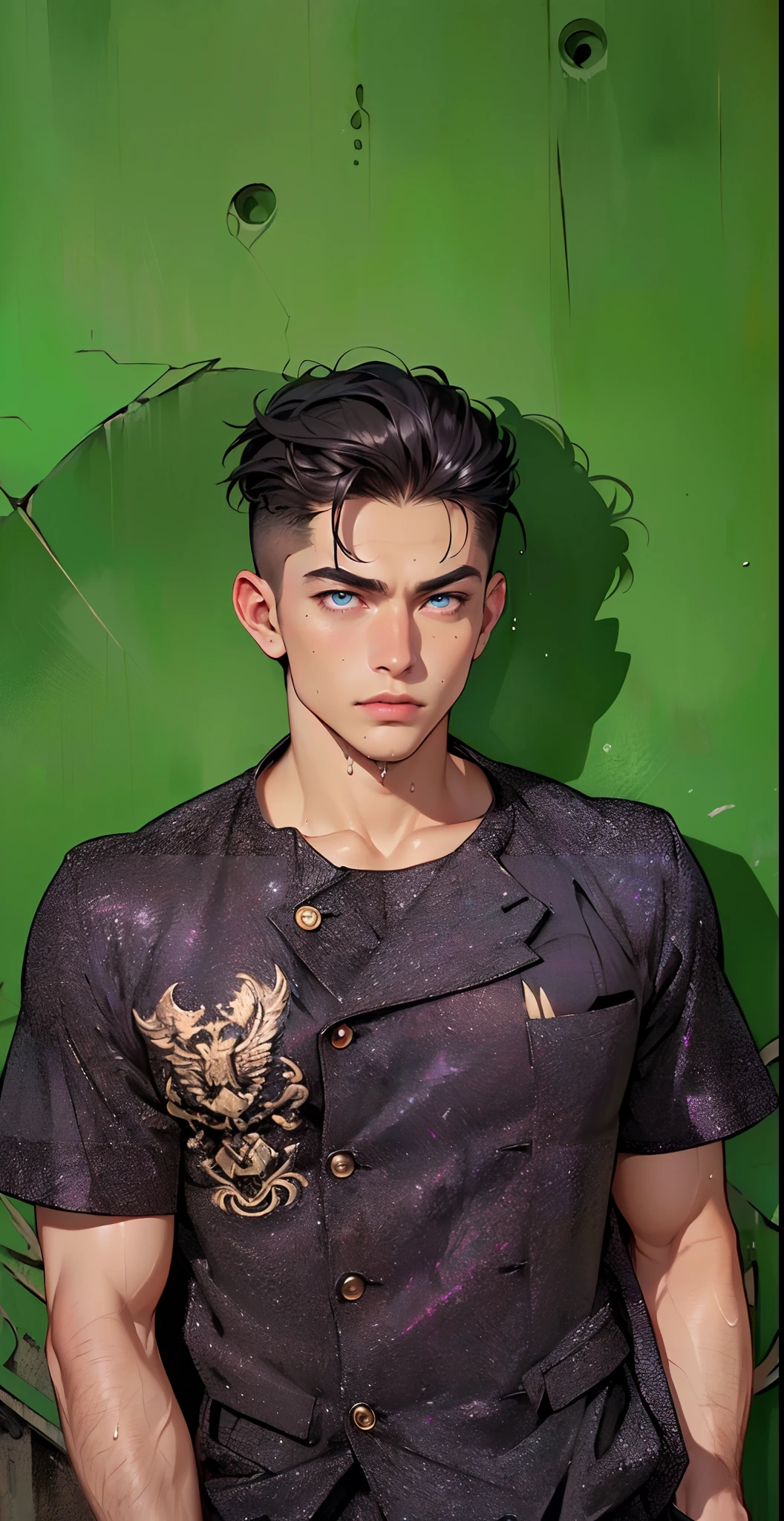 man:1.5,1 man,businessman man,(((1man))),((man with black short hair)),
(((1male,man:1.5,handsome man,male,male gender:1.5,male focus))),macho man,attractive villain,
((slicked back hair, slicked back hair,black short haircut,)),(((lustrous skin:1.5,tanned skin,bright skin: 1.5,skin tanned,shiny skin,very shiny skin,shiny body,illuminated skin))),(((blue_eyes:1.2))),intricate eyes,beautiful detailed eyes,symmetrical eyes,((man chest)),handsome face,((muscular)),male jaw,(((detailed face))),
manly,nsfw,
cyberpunk businessman, ((Business suit:1.5)), futuristic businessman,((bulge in pants)),((dark purple and black suit:1.2)),(elegant suit),((wet clothes,intricate outfit,intricate clothes,intricate suit,ornate outfit,ornate clothes,ornate suit,embroidered outfit,embroidered clothes,embroidered suit)),
(dynamic pose:1.0),solo focus,((smug)),(centered,scale to fit dimensions,Rule of thirds),
cyberpunk city by the ocean at night, with bright neon signs and dark stormy clouds and puddles, scenery:1.25,
highres, sharp focus, (ultra detailed, extremely detailed), (photorealistic artwork:1.37),(extremely detailed CG unity 8k wallpaper),((synthwave background theme)),(((vibrant colors))),(intricate background),(masterpiece),(best quality),