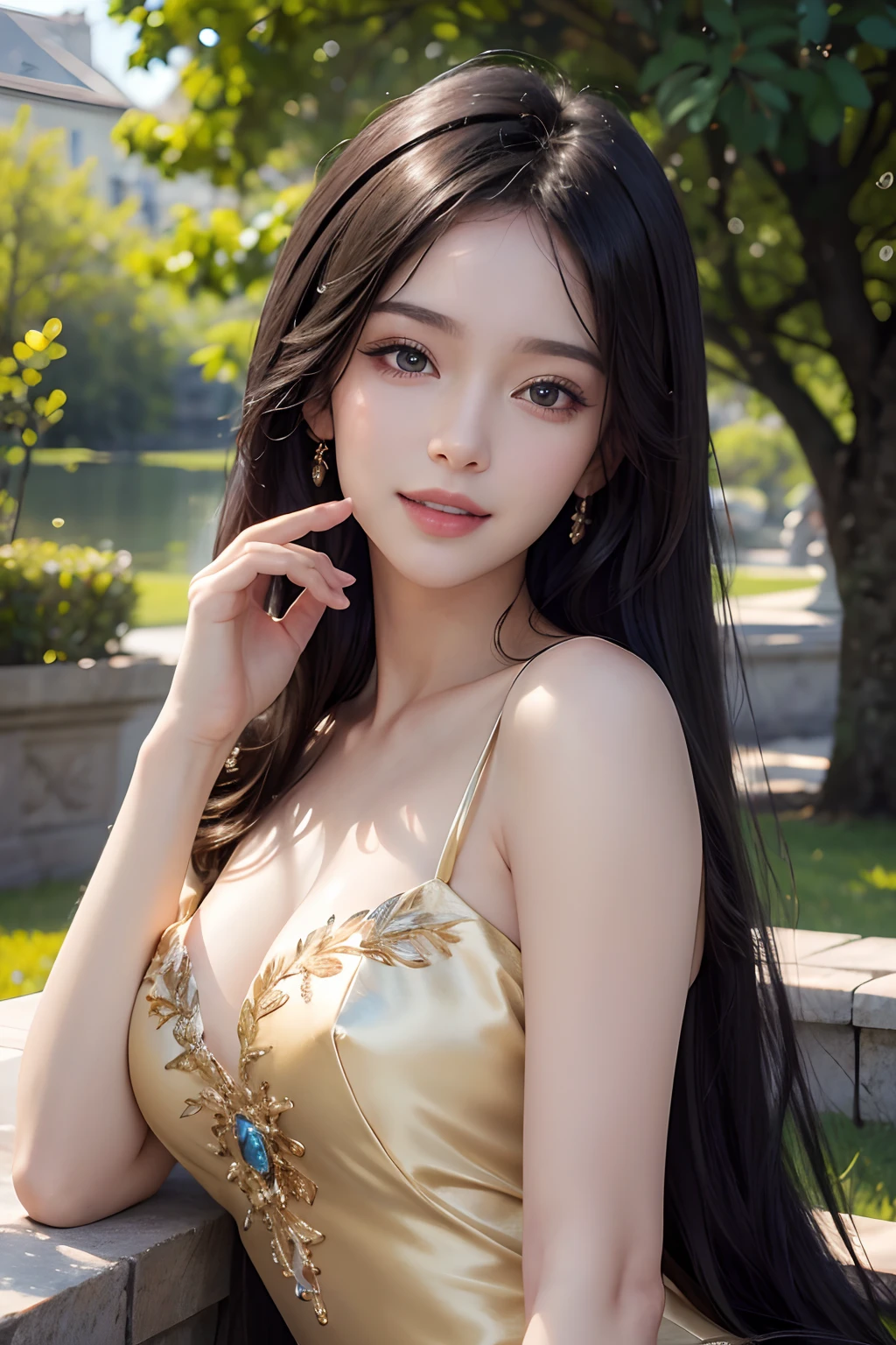 (Masterpiece: 1.3), (8k, photorealistic, RAW photo, top quality: 1.4), (1girl), beautiful face, (realistic face), (black hair), beautiful hairstyle, realistic eyes, beautiful detail eyes, (realistic skin), beautiful skin, absurdity, attractive, ultra high resolution, ultra realistic, high definition, golden ratio, whole body, smiling teeth are visible, beautiful smile,