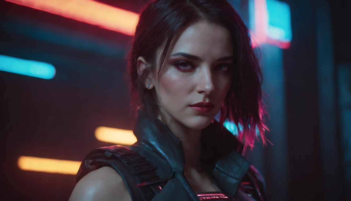 Une femme du futur cyberpunk avec des blessures