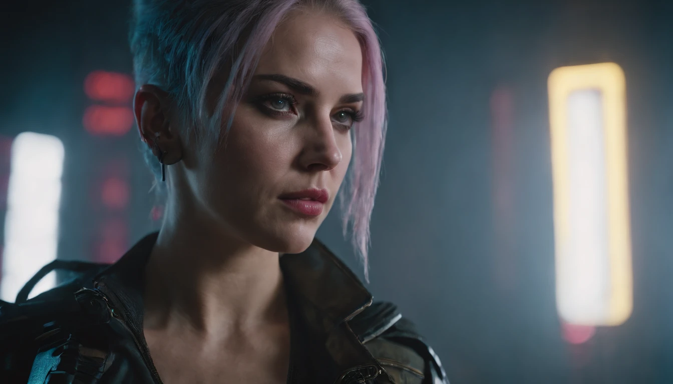 Dark portrait of a cyberpunk 2077 female character