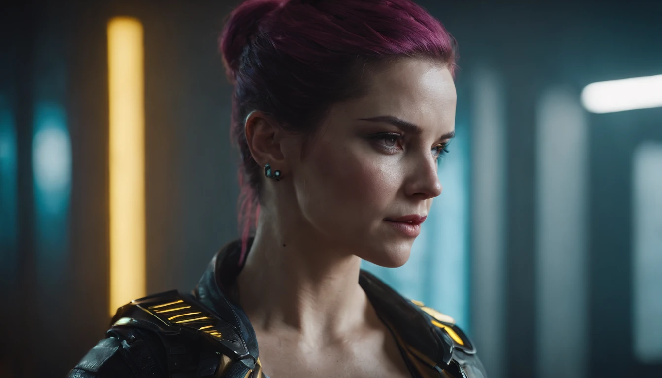 cyberpunk 2077 female character, upper body.