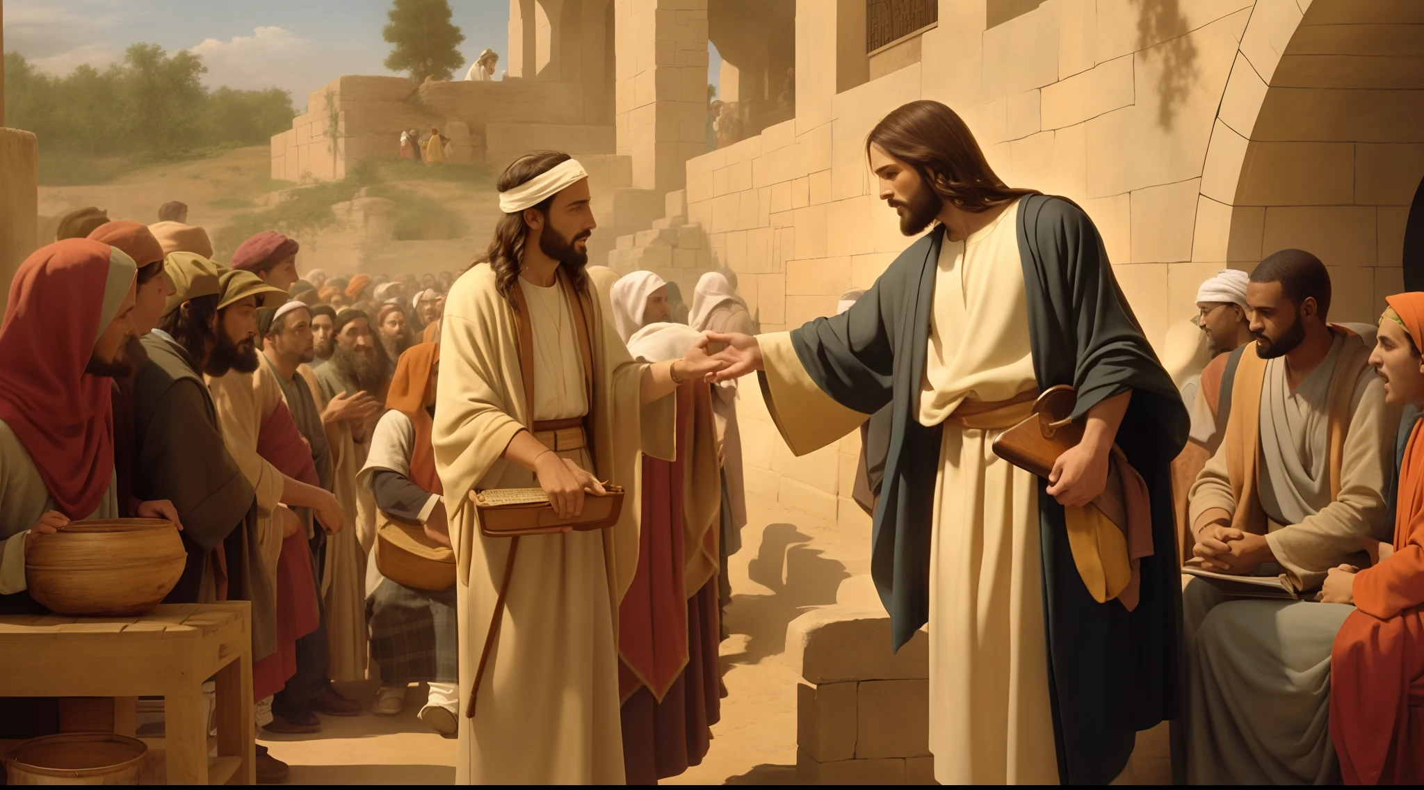 Jesus telling parables in a crowd