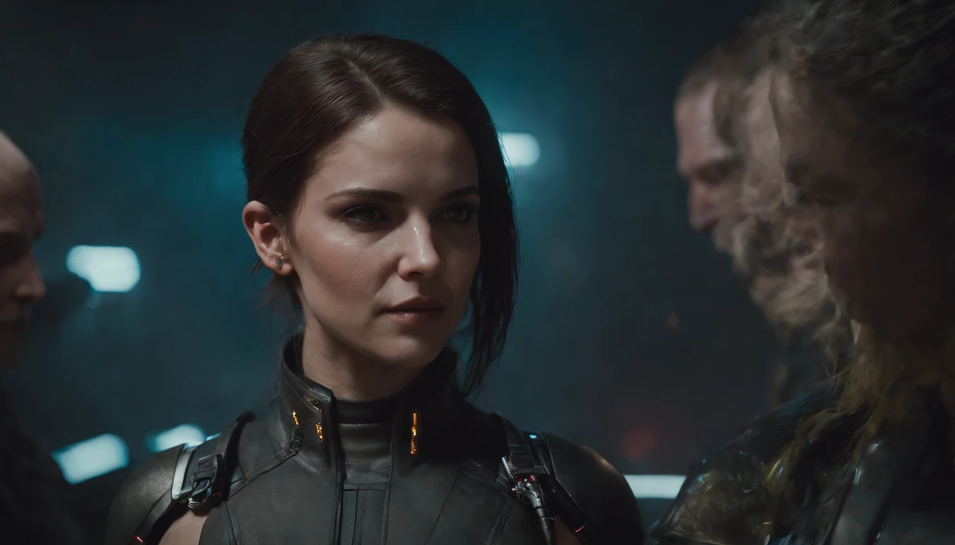 Dark cyberpunk 2077 female character, upper body.