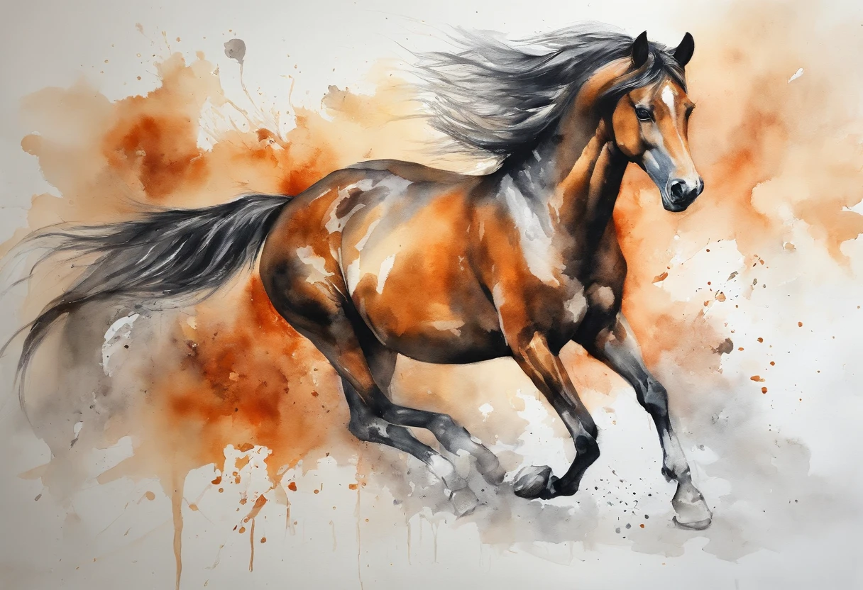 Horse with tiger striped patterns, orange black and white, masterpiece, best quality