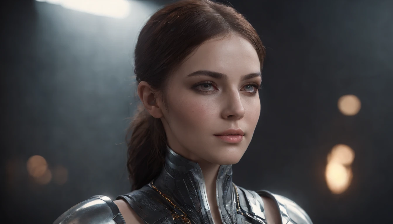 Close-up de uma mulher em um traje futurista com uma espada, Trends in ArtStation 4K, Artgerm Julie Bell Beeple, 3D rendering of 8k character art, trends on artstation:3, rossdraws volumetric lighting, trends on artstation, Trend at Artstati628 headquarters/200on, trends in Artstation HD, greg rutkowski octane render, Octane CGsociety retro future, fotografia de alta moda, Vogue Italy, lente amarela futurista, Editorial de Moda, Fotografado no (((Hasselblad H4D 200Ms digital camera))), (((Ultra realista))), (((super detalhado))).foto natural, shot with a professional camera, em.s. cortar, HDR, 16k.