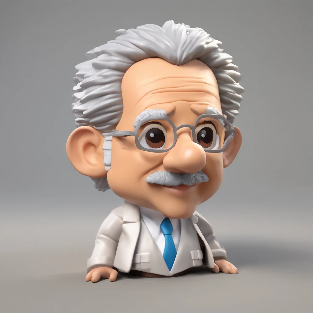 Design a chibi avatar of Albert Einstein,Highlight his face,At the same time, elements are cleverly incorporated to represent artificial intelligence. Maintain Einstein's key facial features, Like his signature hairstyle and glasses, But infuse him with subtle hints of artificial intelligence by giving him a futuristic headdress, Like a cute AI headset or glasses with a digital display,Displays advanced algorithms. The aim was to create a chibi Einstein with a recognizable face,At the same time, it hints at a connection with AI technology.