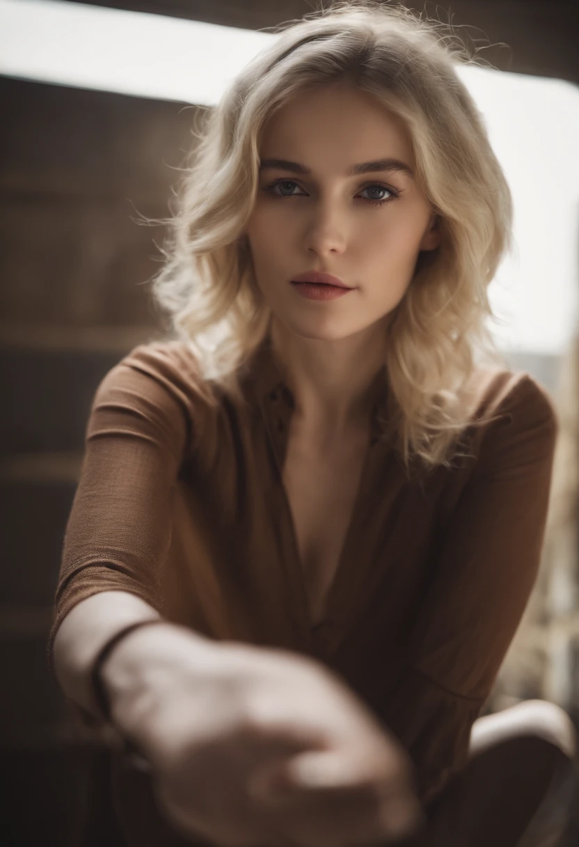 Blonde girl, short brown hair, (full body Esbian:1.8)、(Nothing is worn:1.9)、(fullnude:1.9)、(Very petite:1.9)、(Very skinny:1.9)、(very flat chest:1.9)、(Beautiful female genitalia:1.3)、(Very petite:1.7)、(being thin:1.5)、Small pelvis、Girl spreading her legs、thick eyebrow, long eyeslashes