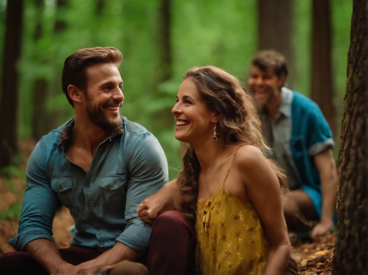 happy people in the woods