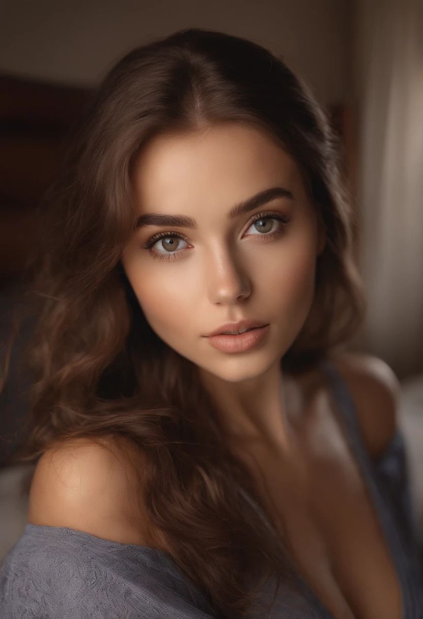 russian woman, arafed woman fully , sexy girl with brown eyes, ultra realistic, meticulously detailed, portrait sophie mudd, brown hair and large eyes, selfie of a young woman, bedroom eyes, violet myers, without makeup, natural makeup, looking directly at the camera, face with artgram, subtle makeup, stunning standing full body, in bedroom, medium to large size bust,