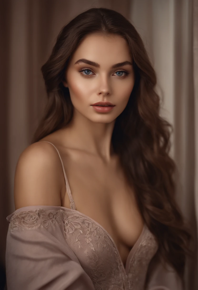 russian woman, arafed woman fully , sexy girl with brown eyes, ultra realistic, meticulously detailed, portrait sophie mudd, brown hair and large eyes, selfie of a young woman, bedroom eyes, violet myers, without makeup, natural makeup, looking directly at the camera, face with artgram, subtle makeup, stunning standing full body, in bedroom, medium to large size bust,