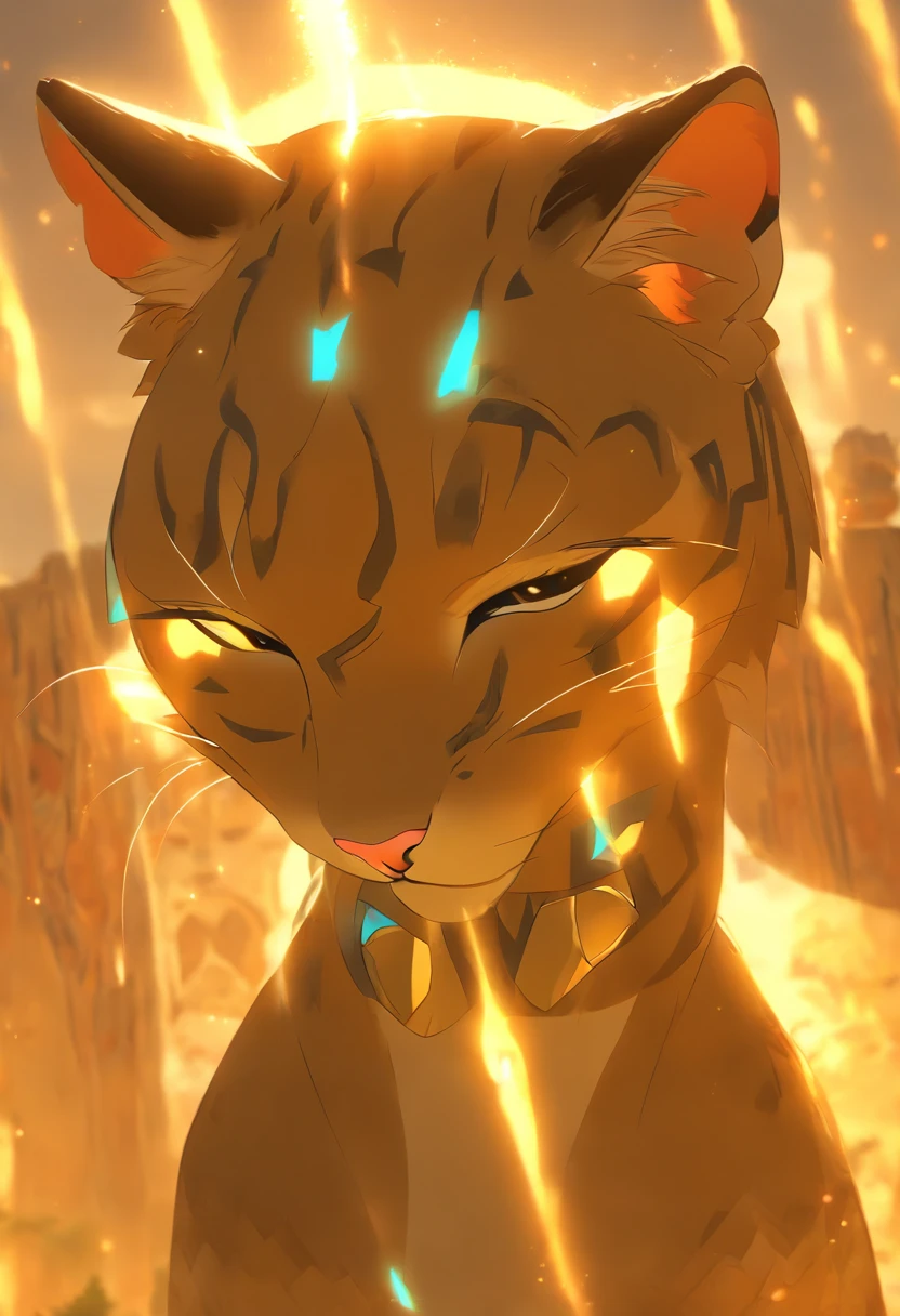 (((Feline Goddess))) best quality, ultra-high resolution, 4K detailed CG, master piece, Egyptian mythology,SEKHMET, feline face ,Ancient Egypt, standing pose, Egyptian clothing, desert, Ancient Egypt, (( full body)), sunrise, aesthetics, Beautiful image, centered on screen, standing pose, rising sun