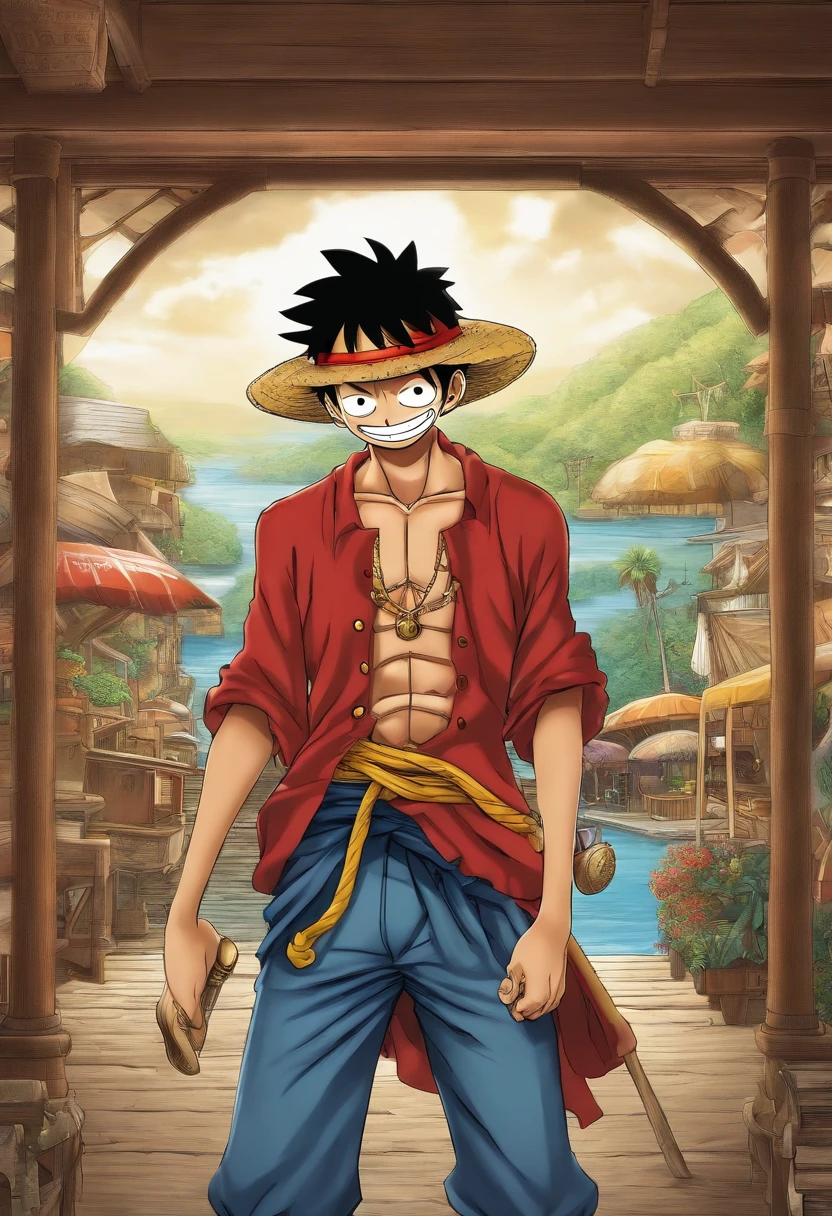 Un adolescent qui a des dreadlocks et un chapeau de paille comme Luffy, il a un style comme Luffy, il est noir et moins musclé