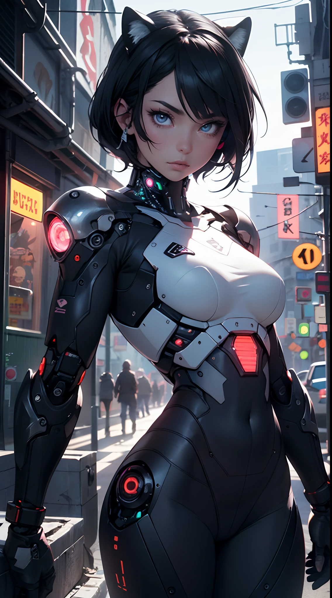punkai, cyberpunkai, h1c4tt3ch, (Hello Kitty), cybernetic, robot, cyborg, 8k unreal engine render, inside an intricate city full of neons, action shot, detailed intricate iris, very vivid lighting, heavy shadows, detailed, (vibrant, photo realistic, realistic, dramatic, dark, sharp focus, 8k),,motor irreal:1.4,UHD,La mejor calidad:1.4, fotorrealista:1.4, textura de la piel:1.4, obra maestra:1.8,obra-prima, mejor calidad,（Beautiful and detailed eye description）