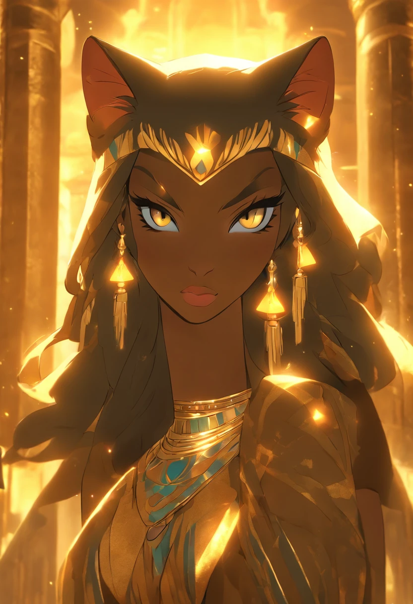 (((Feline Goddess))) best quality, ultra-high resolution, 4K detailed CG, master piece, Egyptian mythology,SEKHMET, feline head, standing pose, Egyptian clothing, ((full body)), aesthetics, Beautiful image, centered on screen, standing pose