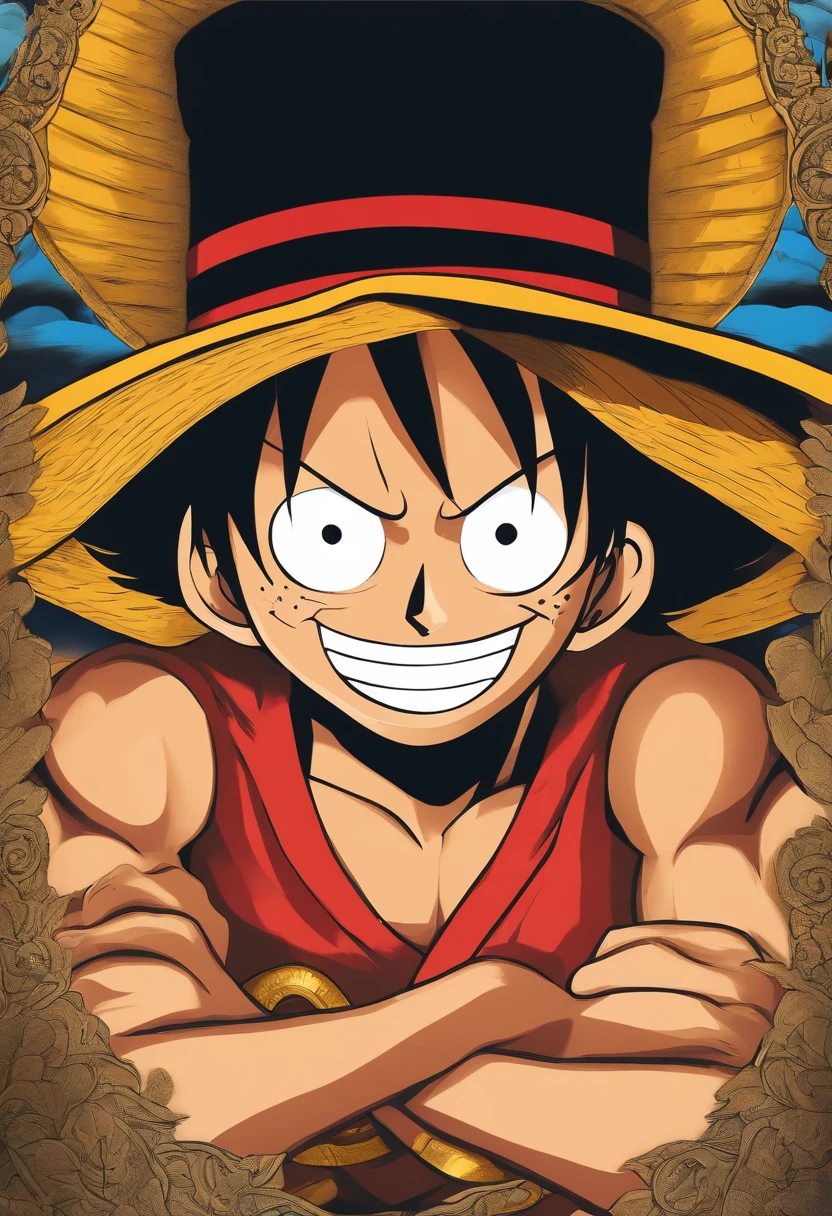 "Create a breathtaking movie poster inspired by Eichiro oda one piece , showcasing the legendary monkey D luffy in all his glory."