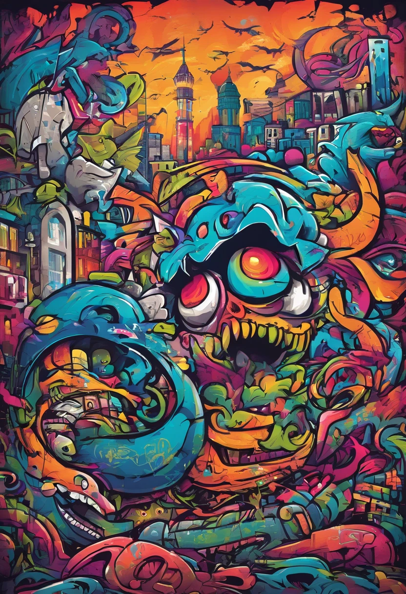 Prompt: graffiti, monsters, full picture, high resolution high contrast