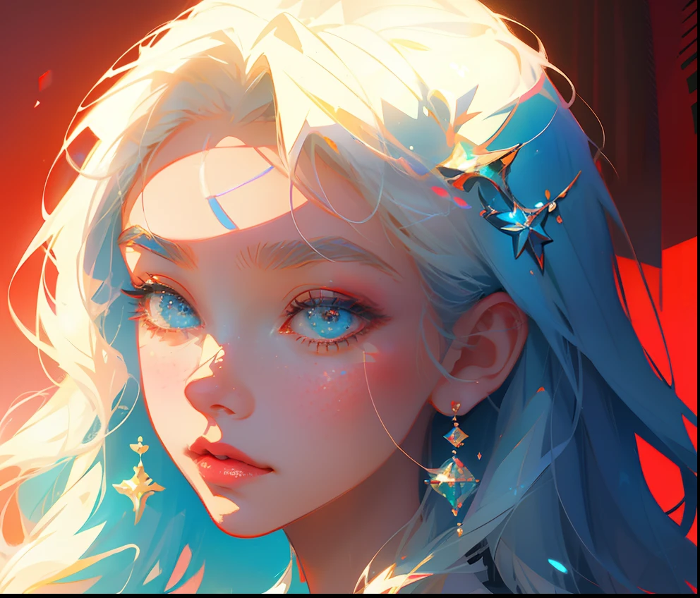 The perfect masterpiece,Highest quality,Perfect artwork,8K,
Upper Body Lens,front portrait,Delicate face,Face Close-up,Watching the audience,
Mermaid Girl,Magical transparent eyes,white hair,Red background,
Digital Art,plane illustrations,colorful illustration,minimalist style,anime cartoon style,