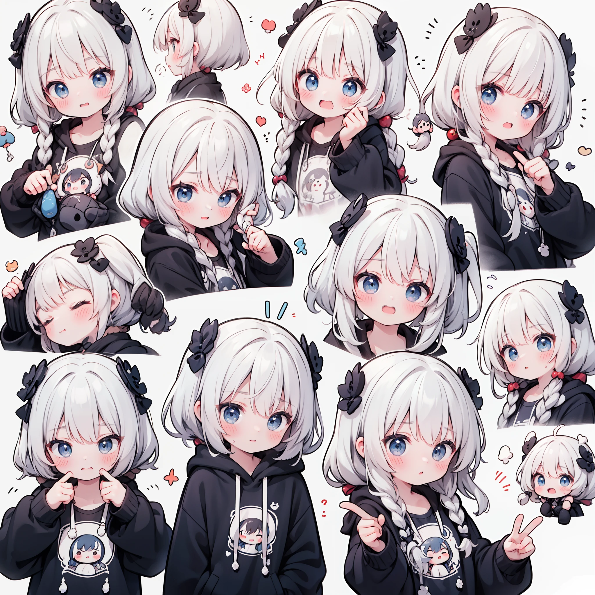 (9 emojis,emoji sheet of,Align arrangement),9 poses and expressions(grieves,astonishment,having fun,exhilarated,big laughter,Angry,doubt,Touch your head,Sell moe, wait),Extremely detailed CG unified 8K wallpaper, very fine 8KCG wallpaper, absurderes,Lori ,Best quality ,ultra - detailed ,Beautiful face ,tmasterpiece、Head-to-waist display、A girl stands、top-quality(tmasterpiece), top-quality, 1girl in, lightblue hair、twosideup、Light blue sailor suit and light blue cardigan、Light blue ribbon、light blue eyes、kawaii