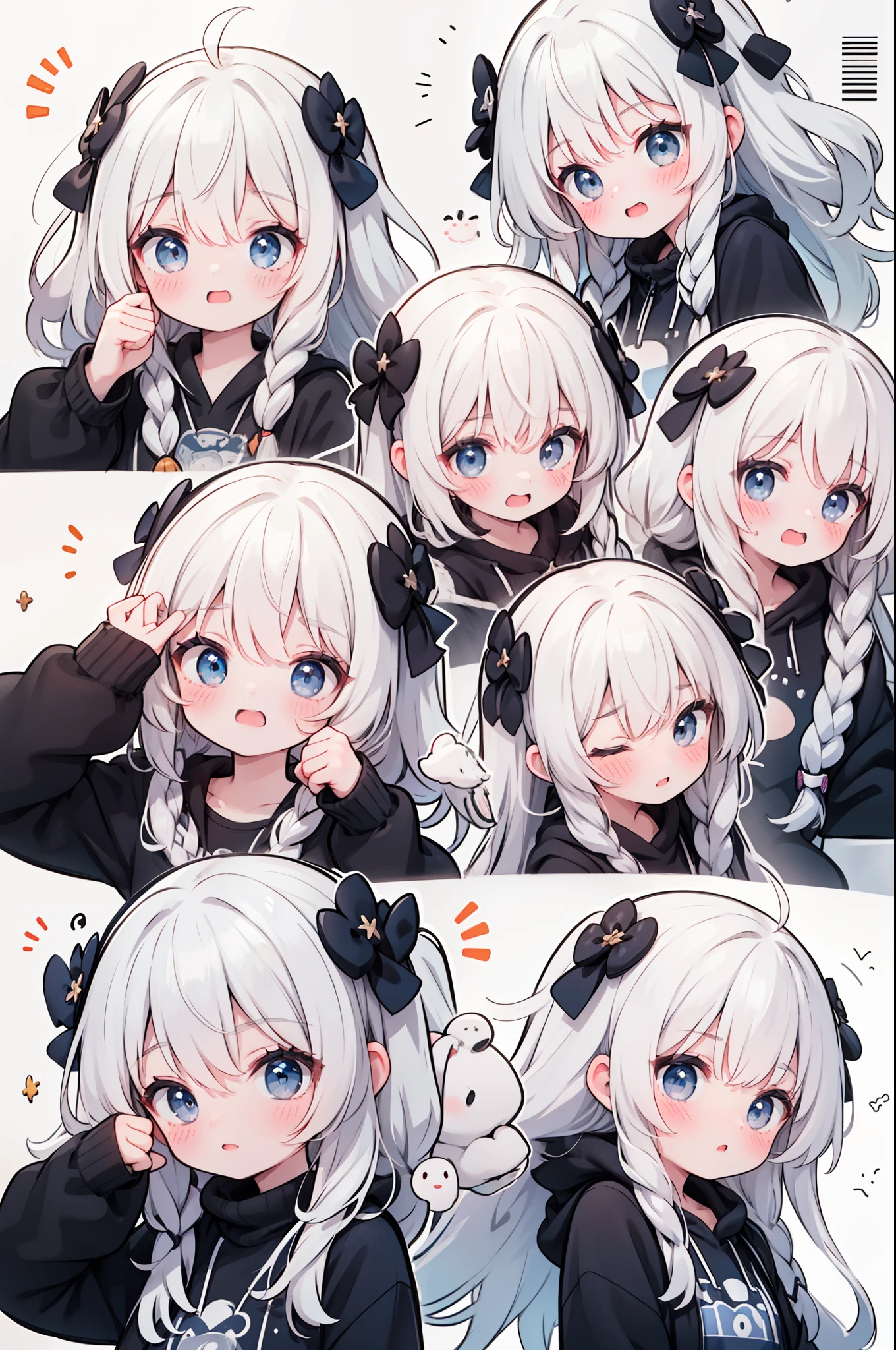 (9 emojis,emoji sheet of,Align arrangement),9 poses and expressions(grieves,astonishment,having fun,exhilarated,big laughter,Angry,doubt,Touch your head,Sell moe, wait),Extremely detailed CG unified 8K wallpaper, very fine 8KCG wallpaper, absurderes,Lori ,Best quality ,ultra - detailed ,Beautiful face ,tmasterpiece、Head-to-waist display、A girl stands、top-quality(tmasterpiece), top-quality, 1girl in, lightblue hair、twosideup、Light blue sailor suit and light blue cardigan、Light blue ribbon、light blue eyes、kawaii