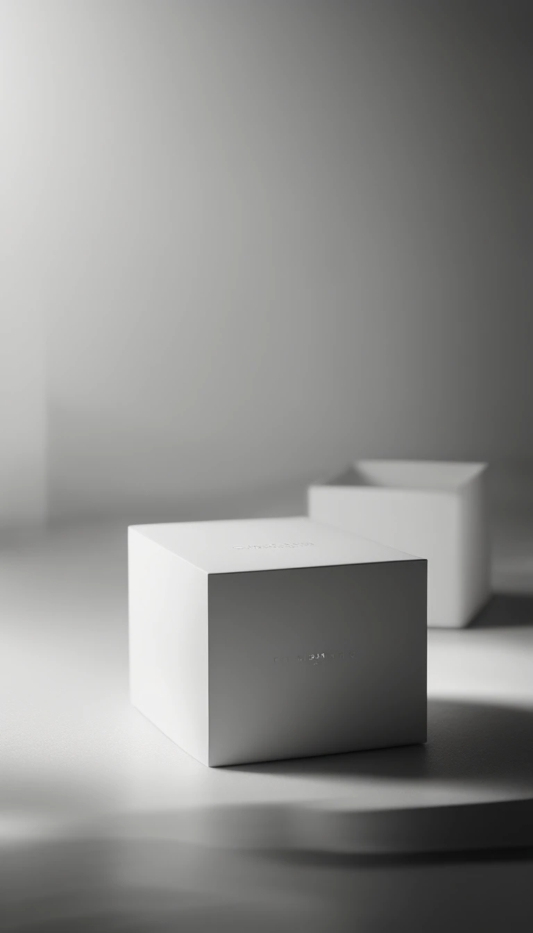 Square box，Pure white photography background，C4D modeling rendering，Reallightandshadow，Simple and clean