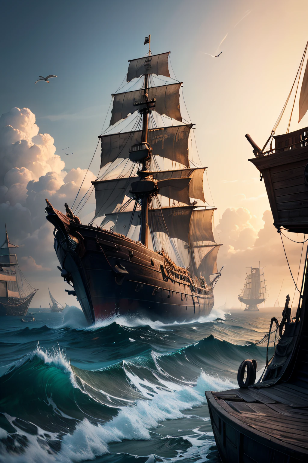 Dilapidated pirate ships，Domineering，Shocking picture，a pirate