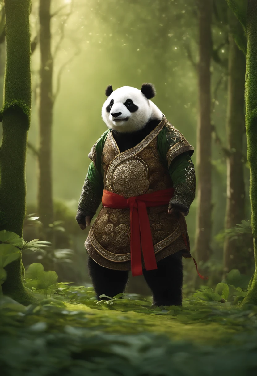 anthropomorphic panda, vestido formalmente como un mayordomo, sostiene una bandeja, pegatina de panda, sticker de panda.