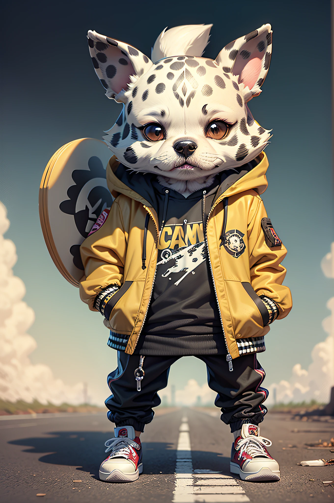 C4tt4stic, Cartoon Dalmatian dog with jacket and skateboard(Details of the appearance of Dalmatians)