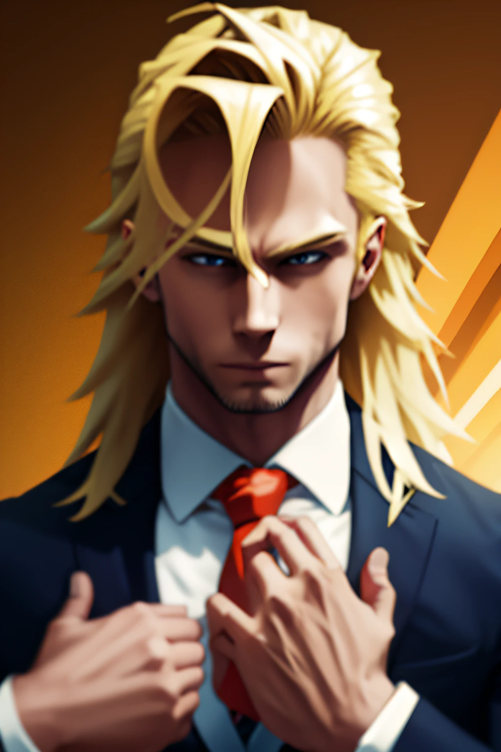 masterpiece, 4k, ultra detailed: 1.2, blond man with long hair slim in suit