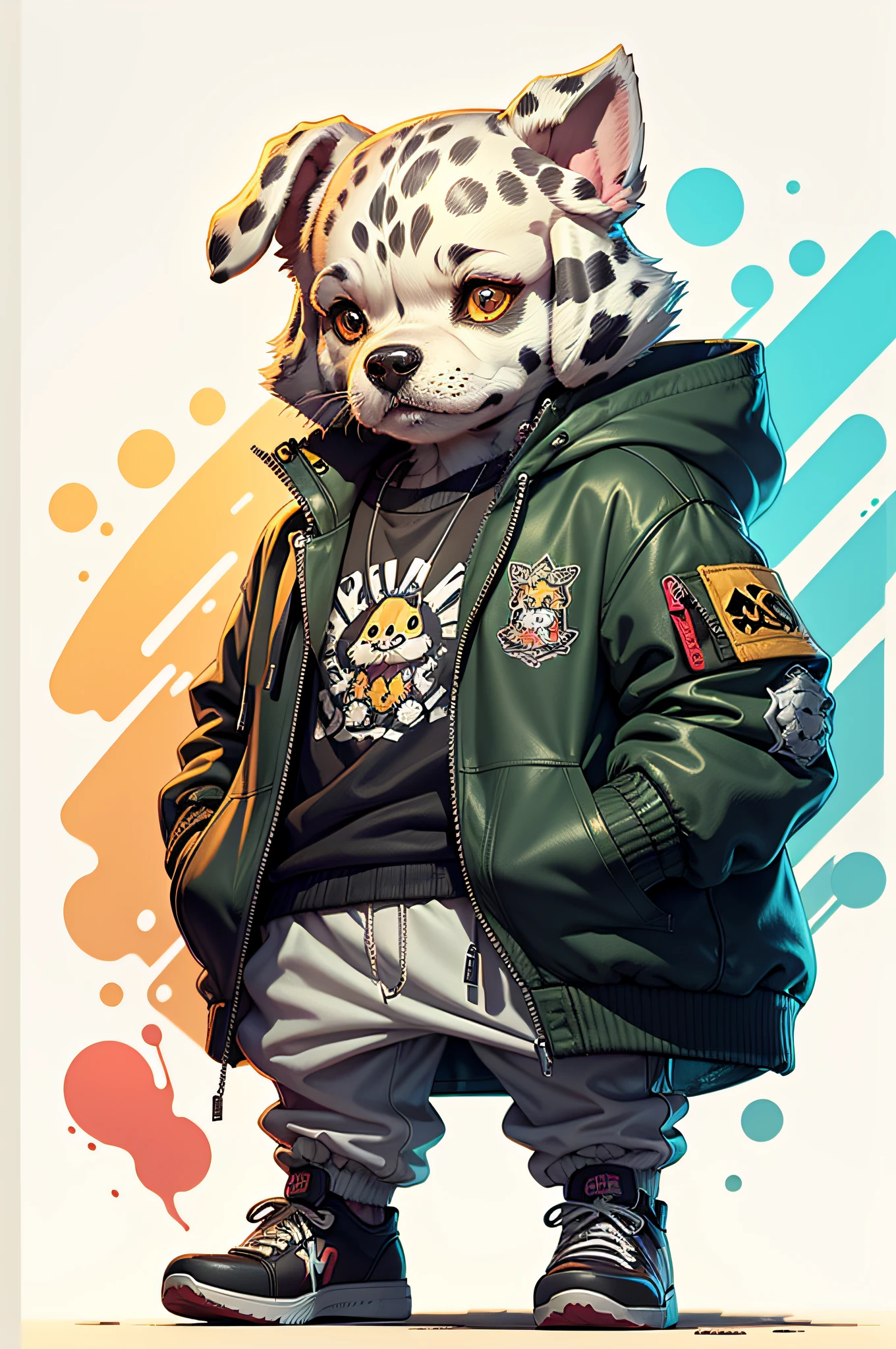 C4tt4stic, Cartoon Dalmatian dog with jacket and skateboard(Details of the appearance of Dalmatians)