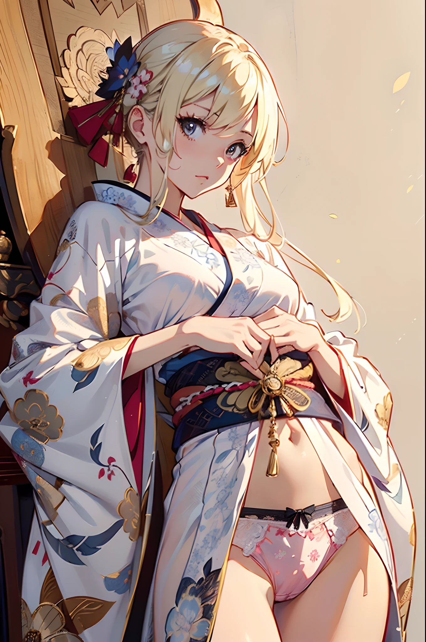 (masutepiece:1.4),ultra -detail、hyper quality、High resolution、Beautiful adult woman、Beautiful skins、(Beautiful muscles)、(((Kimono with beautiful decoration)))、(((Beautiful decorated panties)))、(((Luxury costumes)))、top-quality、16-k illustration、​masterpiece、high detailing、beatiful backgrounds、((Detailed drawing))、Perfect Photo、Perfect Beautiful Girl、spot light、cowboy  shot