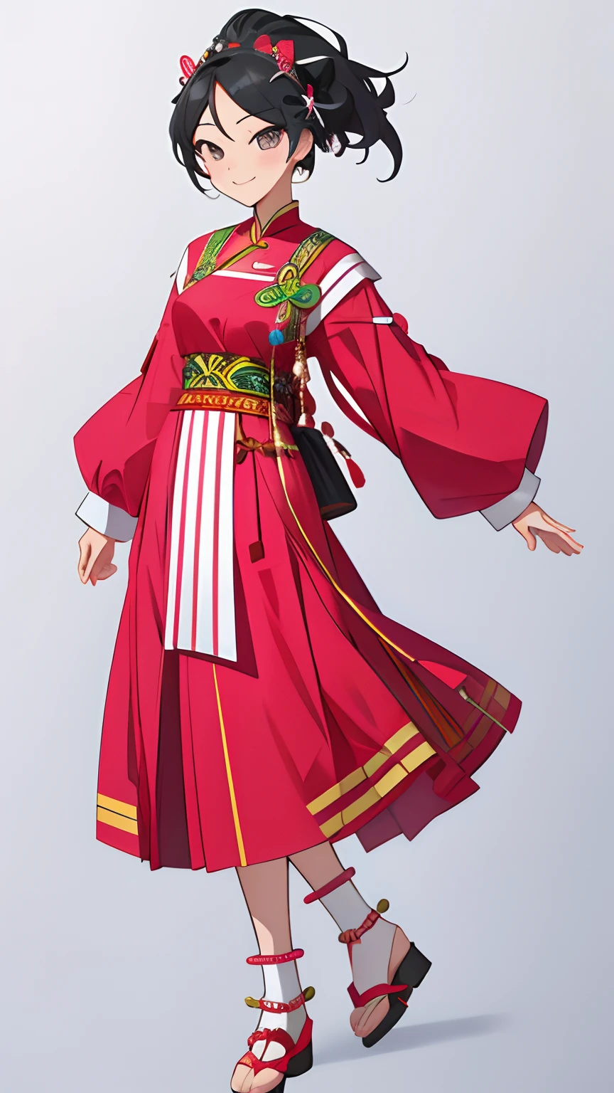 Hmong girls、smil、full body Esbian、Distinctive ethnic hair ornaments、Characteristic ethnic shoes