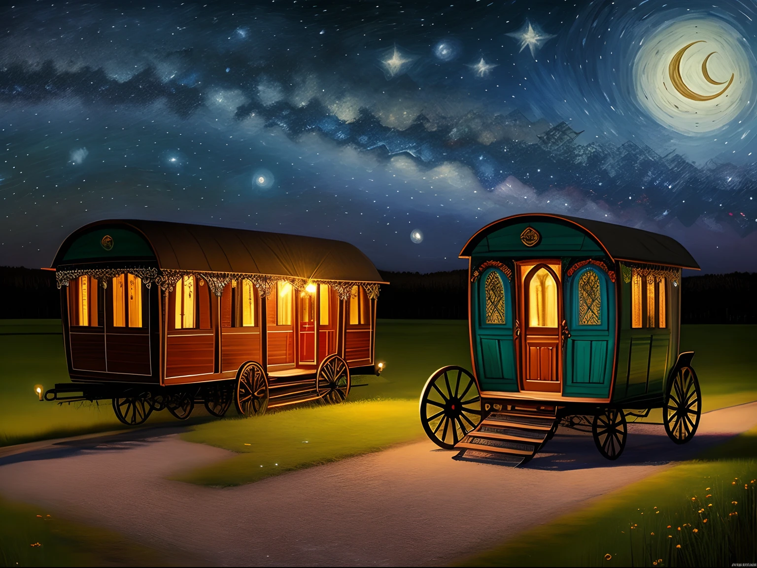 Gypsy Night Camp using (house carriage)、von gogh --auto