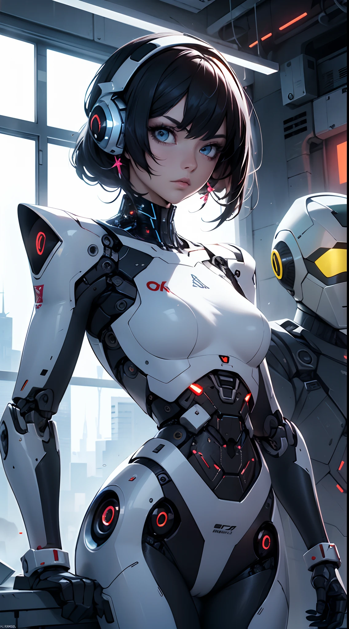 PunkAI, (CyberpunkAI:1.4), H1C4TT3CH, (hermosa mujer Hola Kitty), Cybernate, (robot:1.4), ciborg, Renderizado de Unreal Engine en 8K, Dentro de una intrincada ciudad llena de neones, action shot, Iris intrincado detallado, Very vivid lighting, sombras pesadas, Detallado, (Vibrante, Foto realista, realista, dramatic, oscuro, foco nítido, 8k),,motor irreal:1.4,UHD,La mejor calidad:1.4, fotorrealista:1.4, textura de la piel:1.4, obra maestra:1.8,obra-prima, mejor calidad,(Beautiful and detailed eye description)